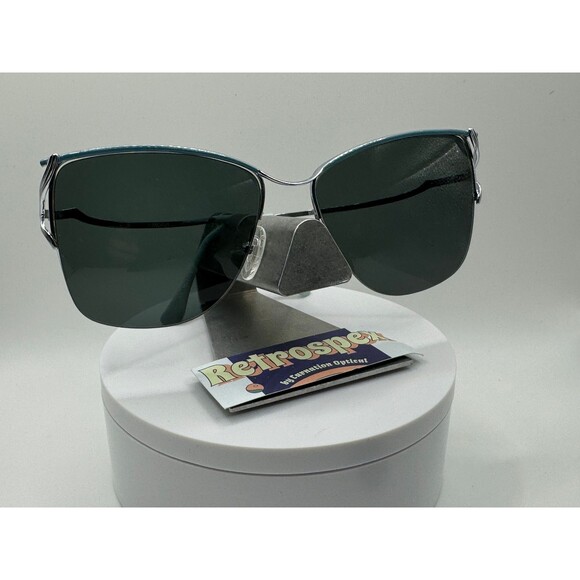 Vintage Oversize Sunglasses NOS Rimless Style G15 Lens Turquoise/Silver Retro - Picture 2 of 7